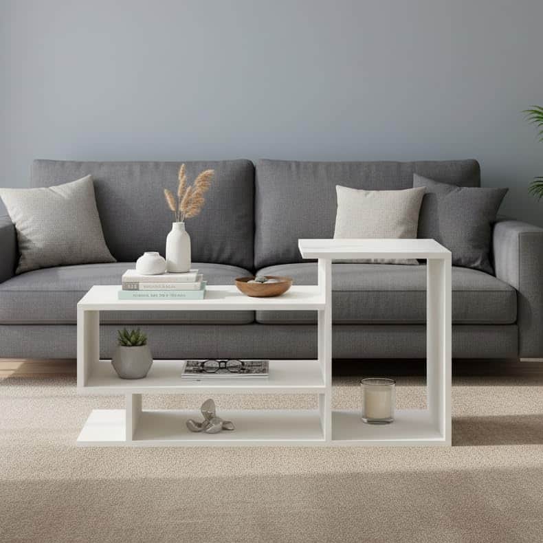 Afaria Modern Engineered Wood Center Table with Storage Shelves (White) - front_view