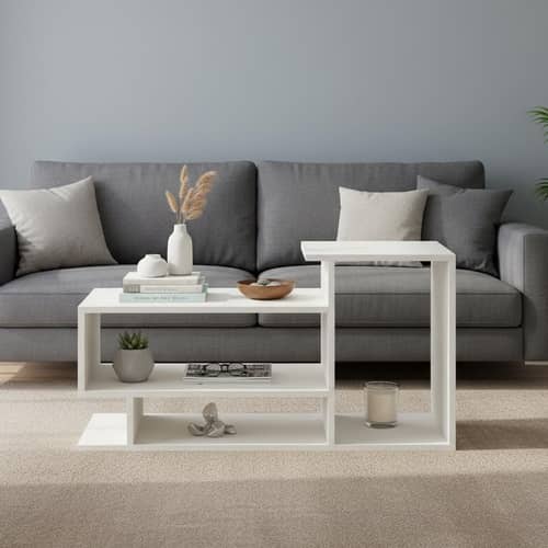Afaria Modern Engineered Wood Center Table with Storage Shelves (White)