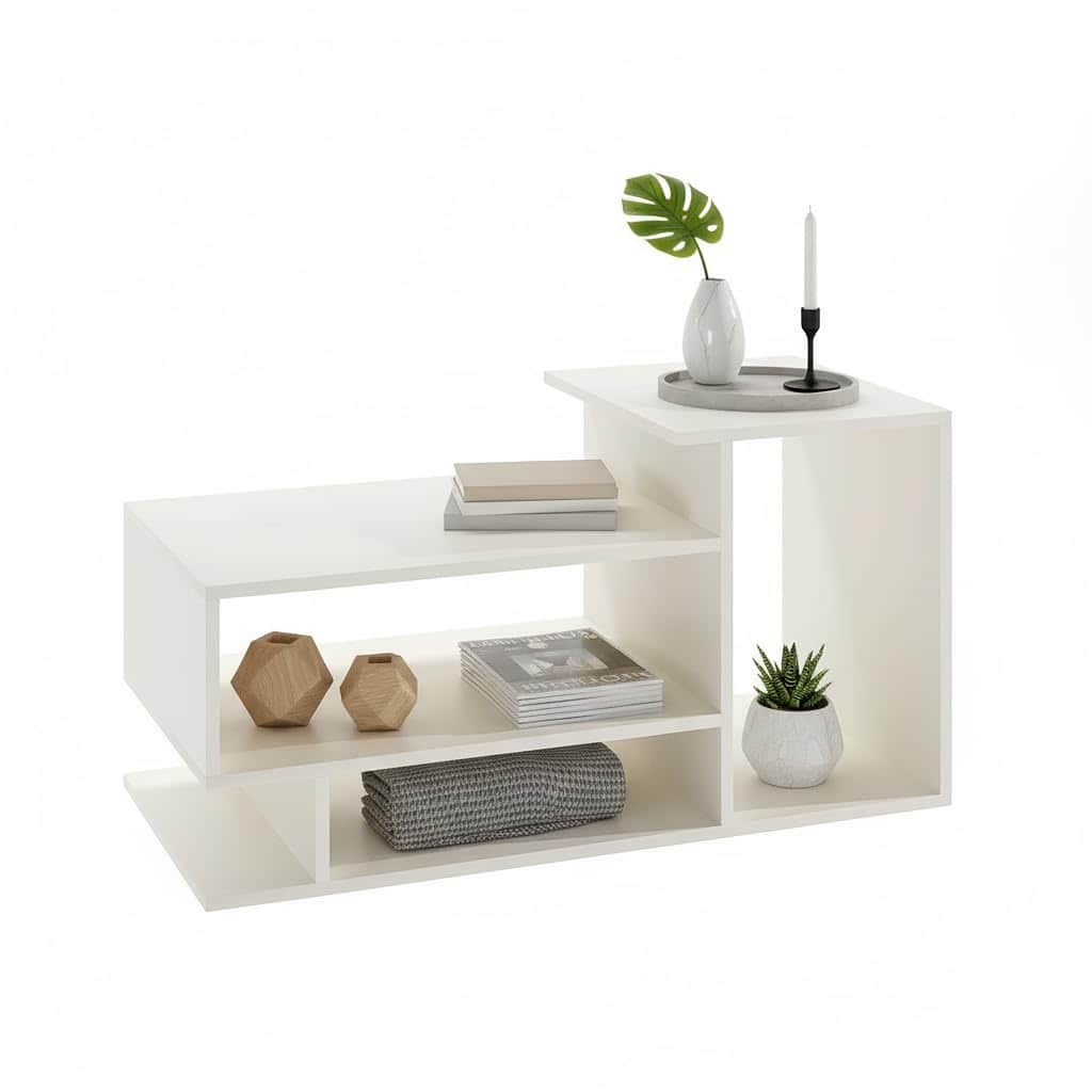 Afaria Modern Engineered Wood Center Table with Storage Shelves (White) - left_view