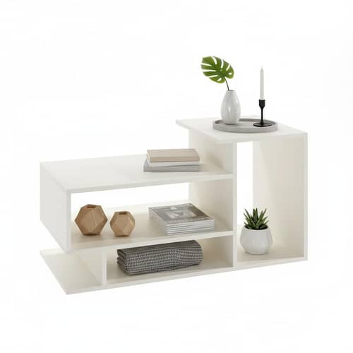 Afaria Modern Engineered Wood Center Table with Storage Shelves (White)