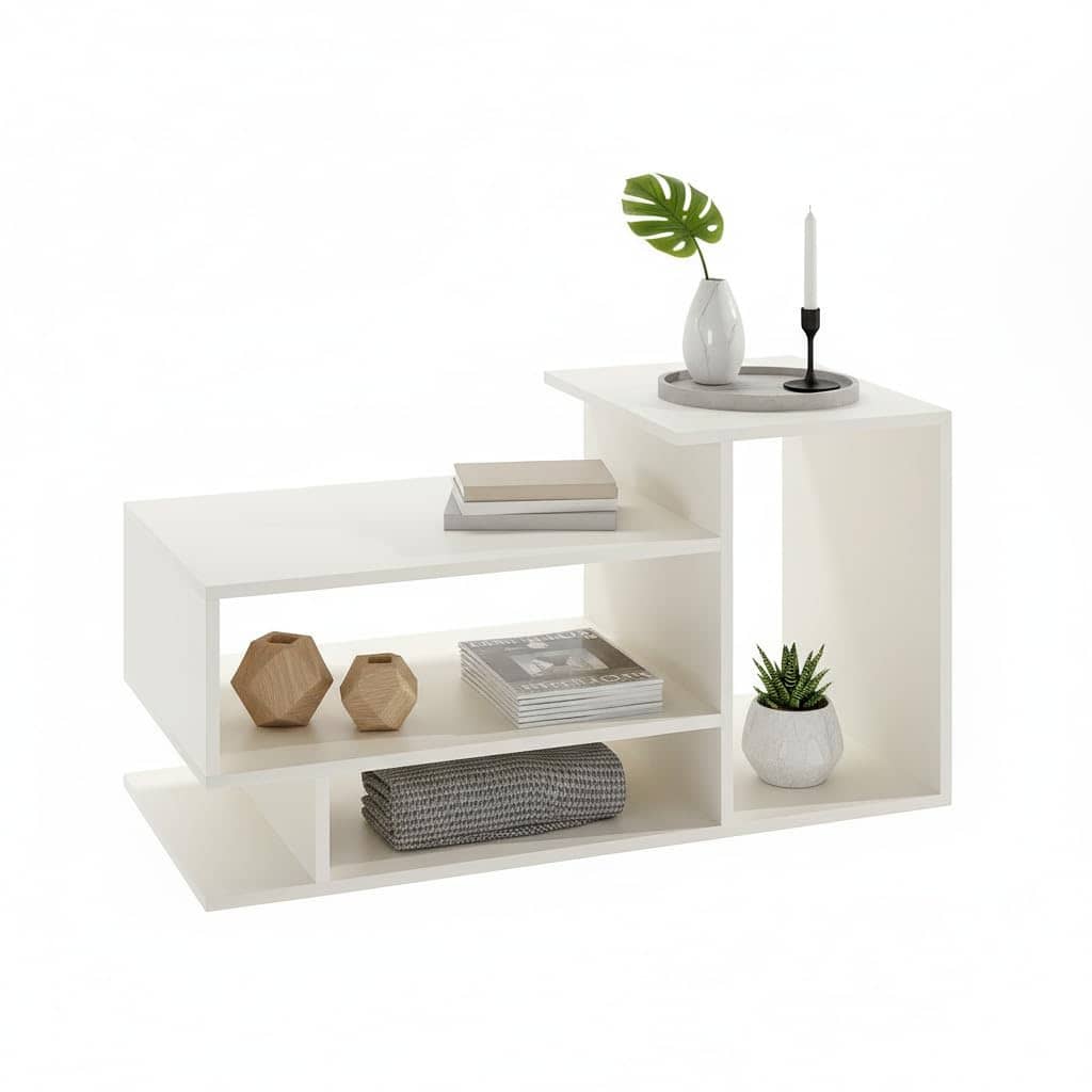 Afaria Modern Engineered Wood Center Table with Storage Shelves (White)