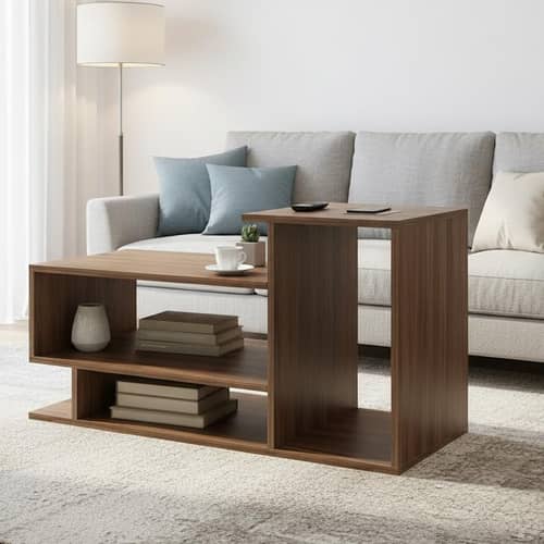 Afaria Modern Engineered Wood Center Table with Storage Shelves (Exotic Teak)