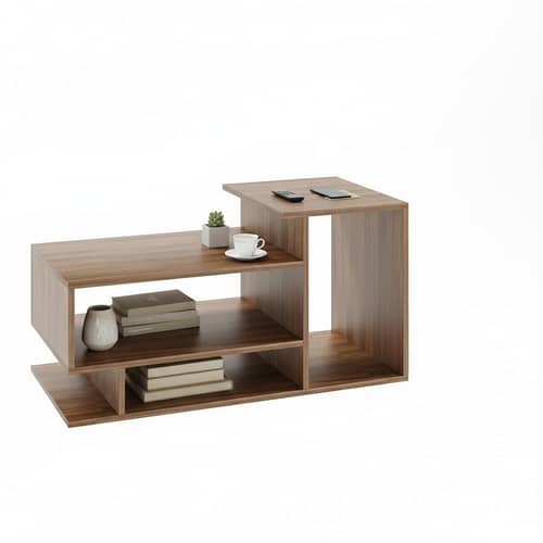 Afaria Modern Engineered Wood Center Table with Storage Shelves (Exotic Teak)