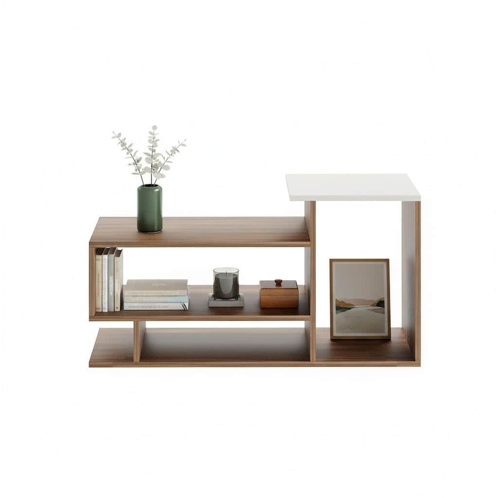 Afaria Modern Engineered Wood Center Table with Storage Shelves (Exotic Teak & White) - top_view