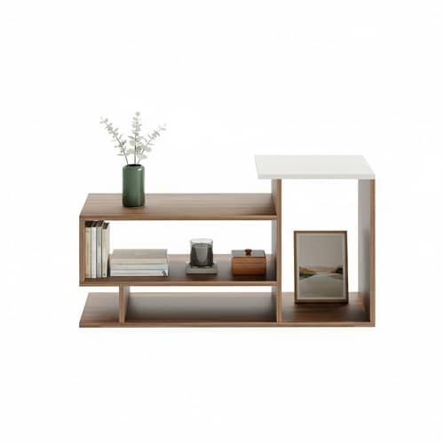Afaria Modern Engineered Wood Center Table with Storage Shelves (Exotic Teak & White)