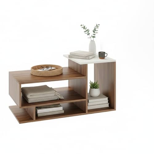 Afaria Modern Engineered Wood Center Table with Storage Shelves (Exotic Teak & White)