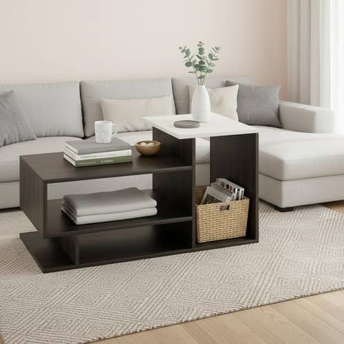 Afaria Modern Engineered Wood Center Table with Storage Shelves (Wenge & White)
