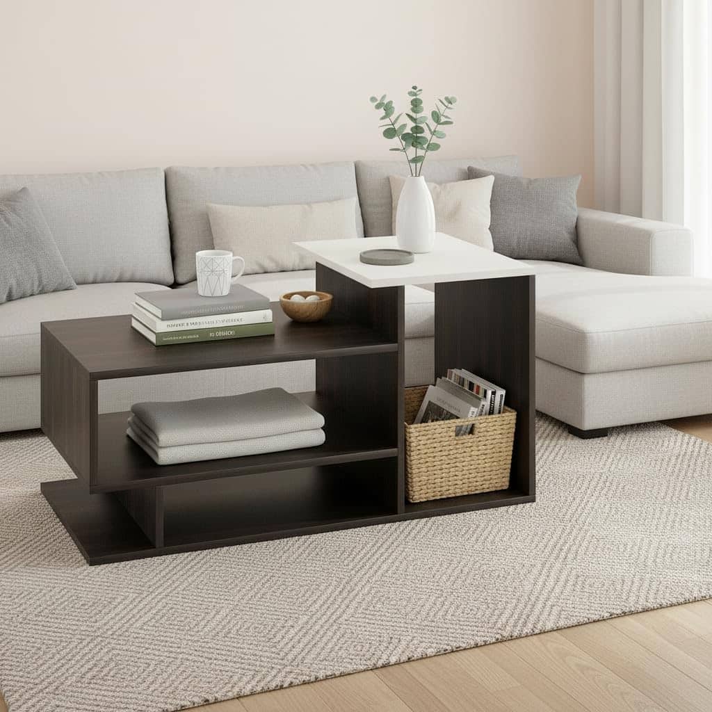 Afaria Modern Engineered Wood Center Table with Storage Shelves (Wenge & White)