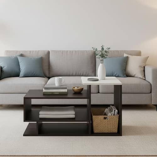 Afaria Modern Engineered Wood Center Table with Storage Shelves (Wenge & White)