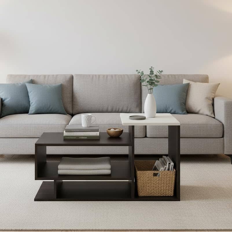 Afaria Modern Engineered Wood Center Table with Storage Shelves (Wenge & White)