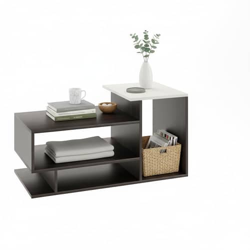 Afaria Modern Engineered Wood Center Table with Storage Shelves (Wenge & White)