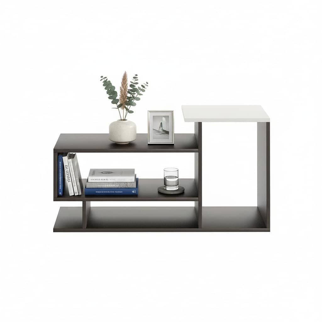 Afaria Modern Engineered Wood Center Table with Storage Shelves (Wenge & White)