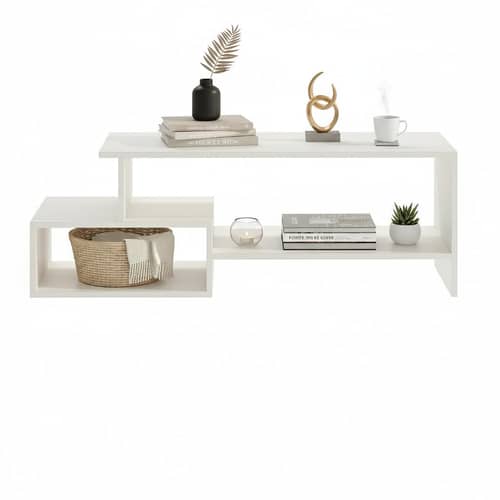 Allium Wooden Center Table with Storage and Open Rack (White)