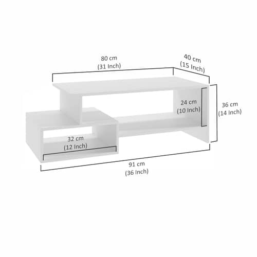 Allium Wooden Center Table with Storage and Open Rack (White)