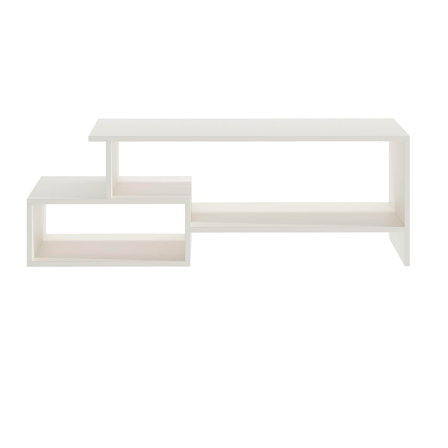 Allium Wooden Center Table with Storage and Open Rack (White) - right_view