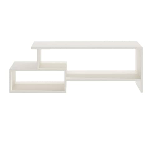 Allium Wooden Center Table with Storage and Open Rack (White)