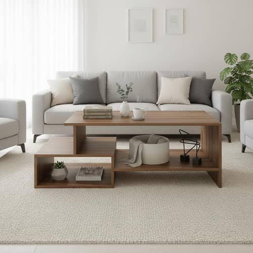 Allium Wooden Center Table with Storage and Open Rack (Exotic Teak)