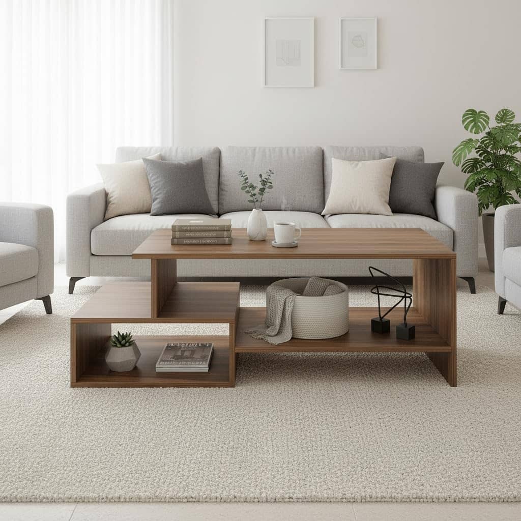 Allium Wooden Center Table with Storage and Open Rack (Exotic Teak)