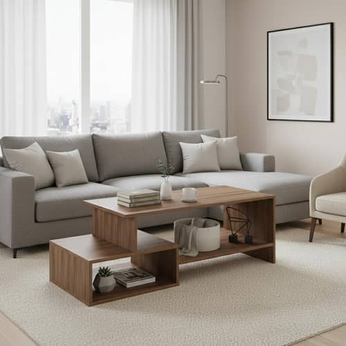 Allium Wooden Center Table with Storage and Open Rack (Exotic Teak)