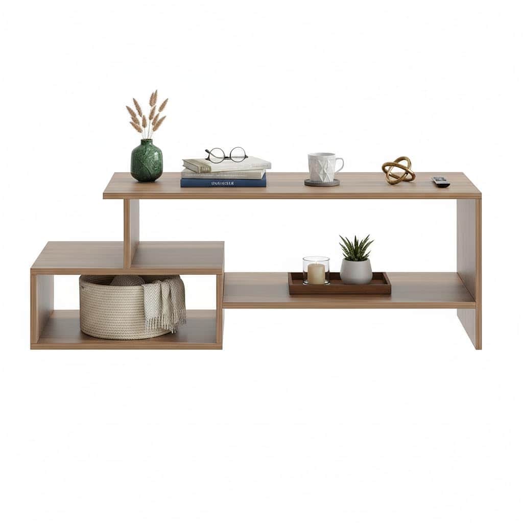 Allium Wooden Center Table with Storage and Open Rack (Exotic Teak) - left_view