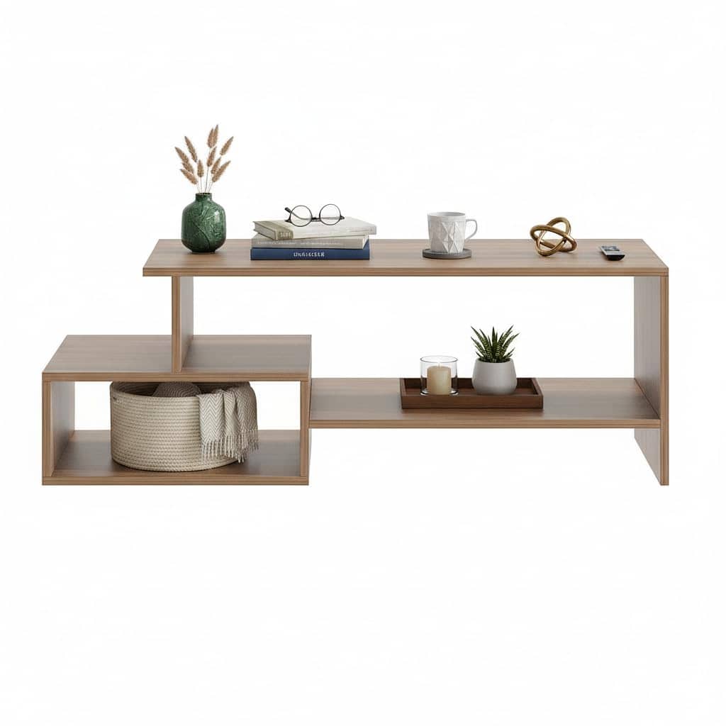 Allium Wooden Center Table with Storage and Open Rack (Exotic Teak)