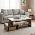 Allium Wooden Center Table with Storage and Open Rack (Exotic Teak & White) - photo