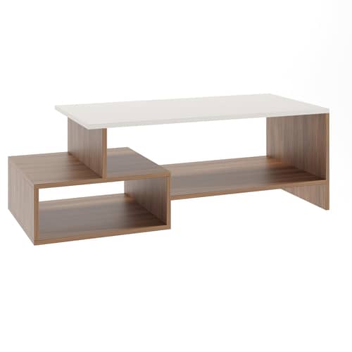 Allium Wooden Center Table with Storage and Open Rack (Exotic Teak & White)