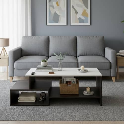 Allium Wooden Coffee Table with Storage and Open Rack (Wenge & White)