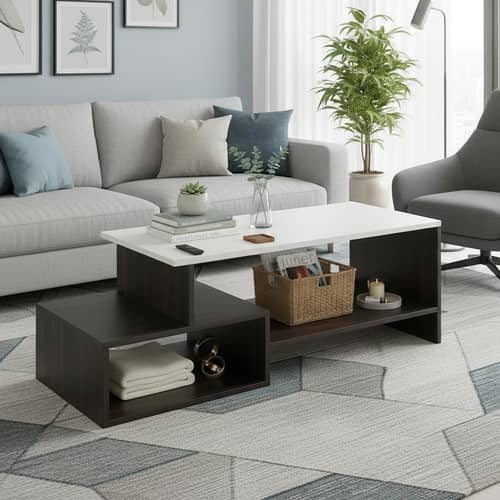Allium Wooden Coffee Table with Storage and Open Rack (Wenge & White)