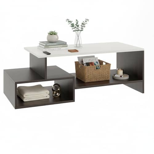 Allium Wooden Coffee Table with Storage and Open Rack (Wenge & White)