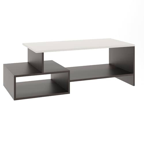 Allium Wooden Coffee Table with Storage and Open Rack (Wenge & White)