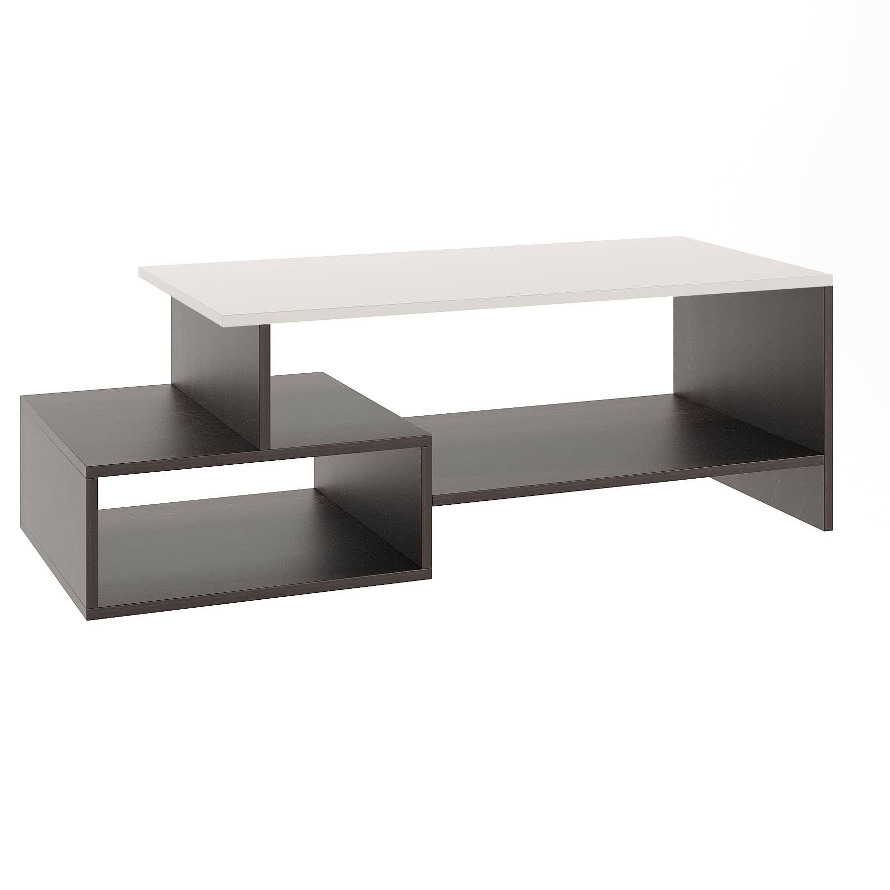 Allium Wooden Coffee Table with Storage and Open Rack (Wenge & White)
