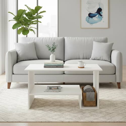 Aster Modern Engineered Wood Center Table with Open Storage Shelves (White)