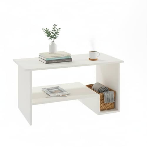 Aster Modern Engineered Wood Center Table with Open Storage Shelves (White)