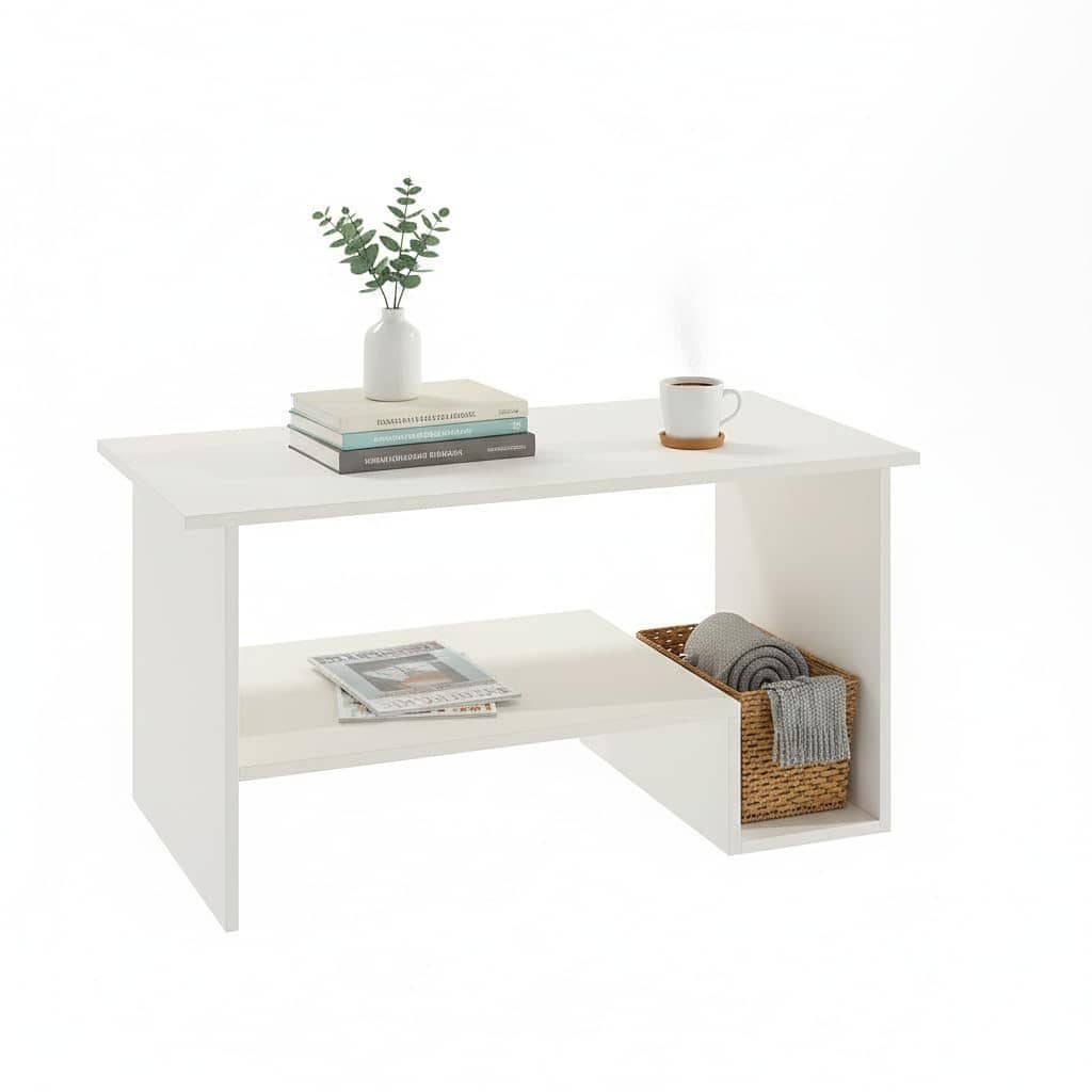 Aster Modern Engineered Wood Center Table with Open Storage Shelves (White)