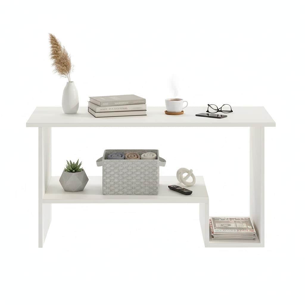 Aster Modern Engineered Wood Center Table with Open Storage Shelves (White) - top_view