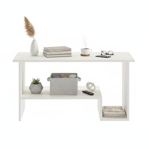Aster Modern Engineered Wood Center Table with Open Storage Shelves (White)