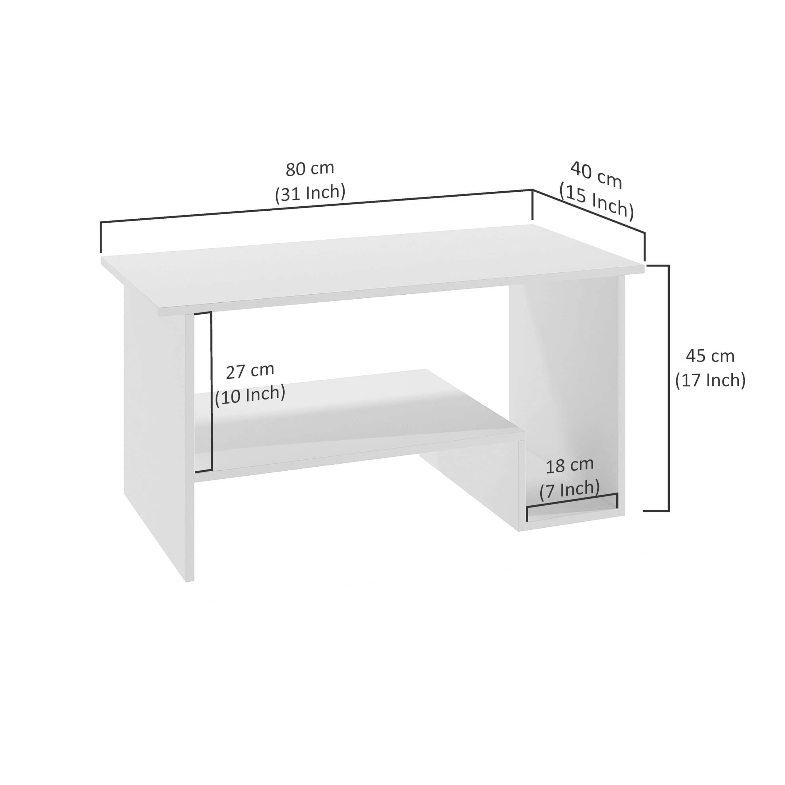 Aster Modern Engineered Wood Center Table with Open Storage Shelves (White) - rear_view