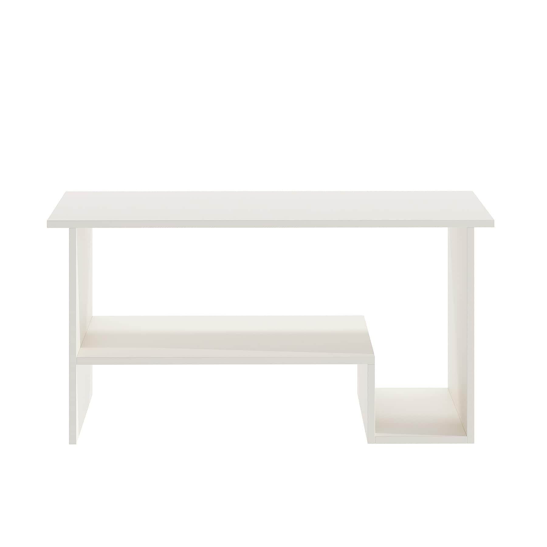 Aster Modern Engineered Wood Center Table with Open Storage Shelves (White) - left_view
