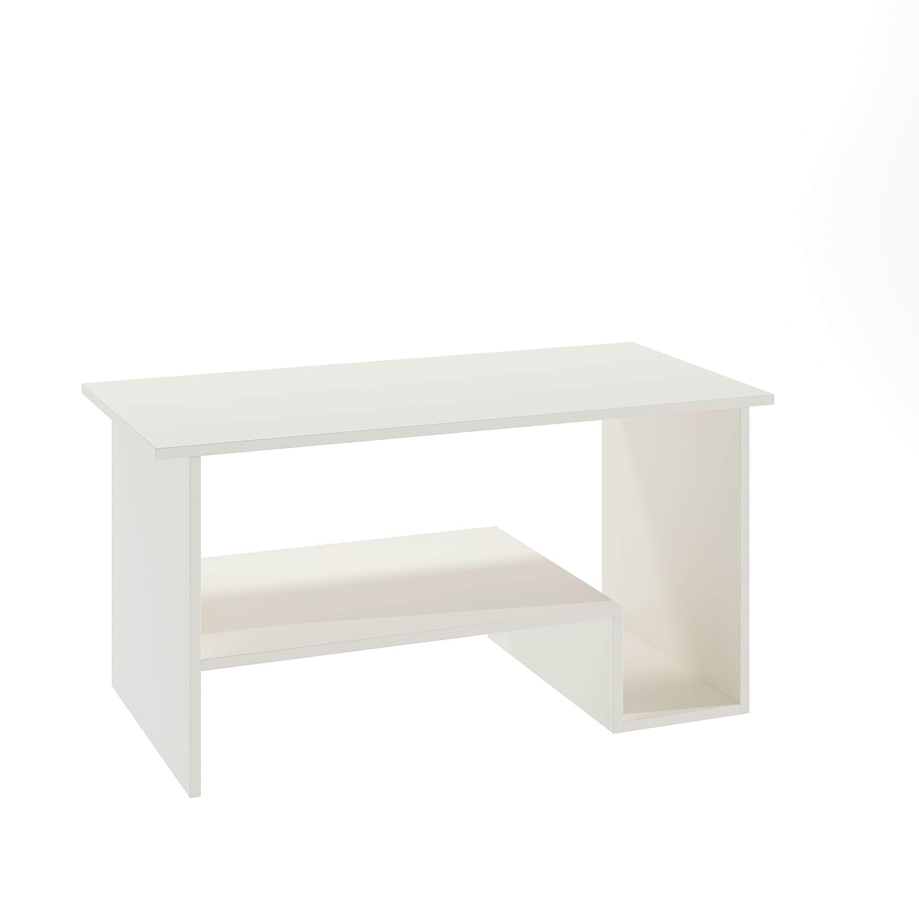 Aster Modern Engineered Wood Center Table with Open Storage Shelves (White) - right_view