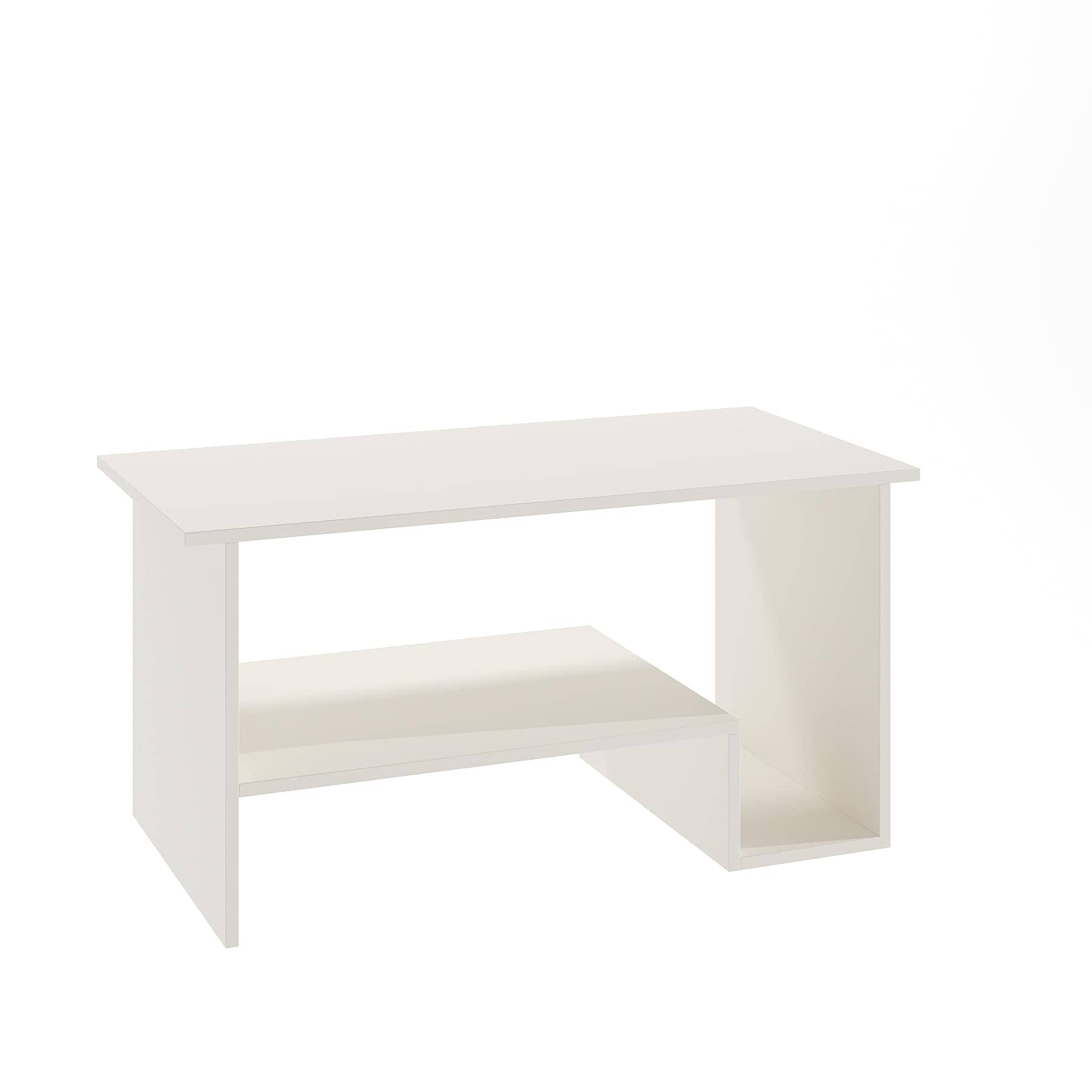Aster Modern Engineered Wood Center Table with Open Storage Shelves (White)