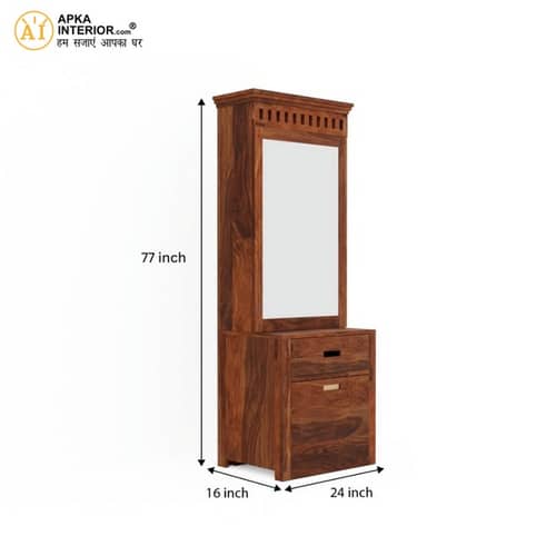 Sheesham Wood Dressing Table with Mirror with Seating Stool (24x16x77 Inches)
