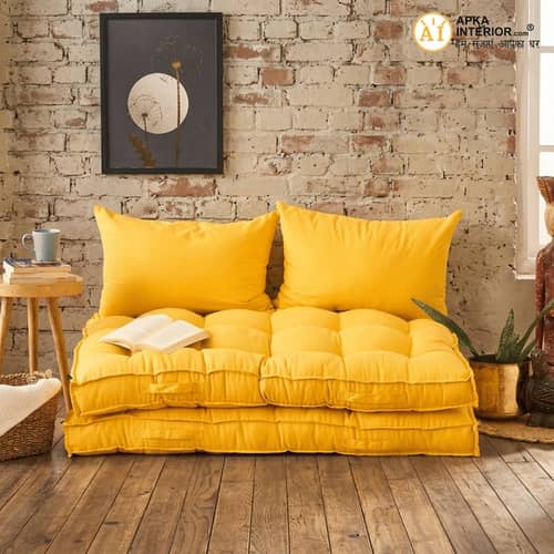 Veloura Floor Cushion (Yellow) - Set Of Two with Pillows