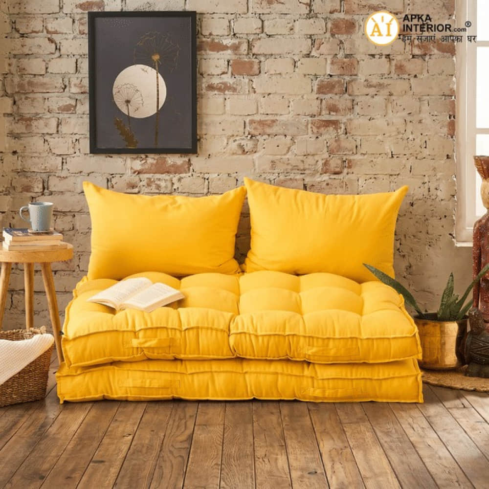 Veloura Floor Cushion (Yellow) - Set Of Two with Pillows - photo