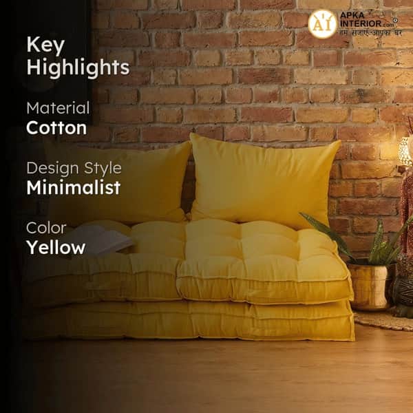 Veloura Floor Cushion (Yellow) - Set Of Two with Pillows - top_view