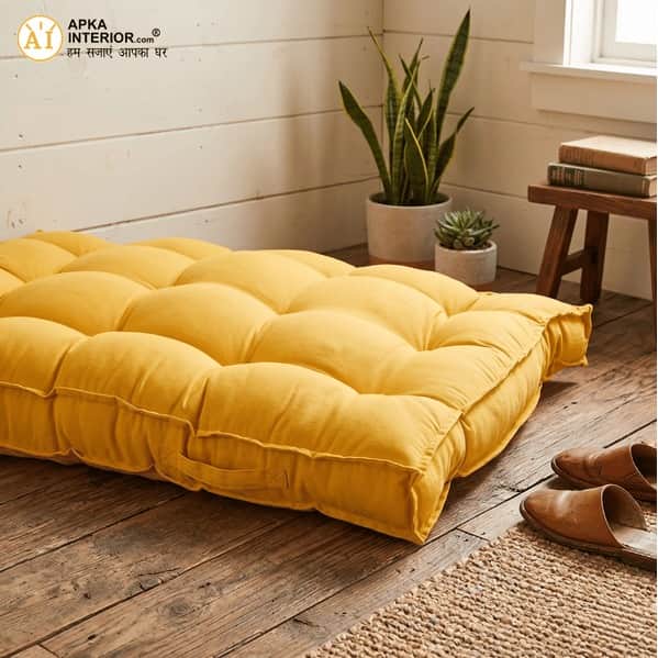 Veloura Floor Cushion (Yellow) - Set Of Two with Pillows - rear_view
