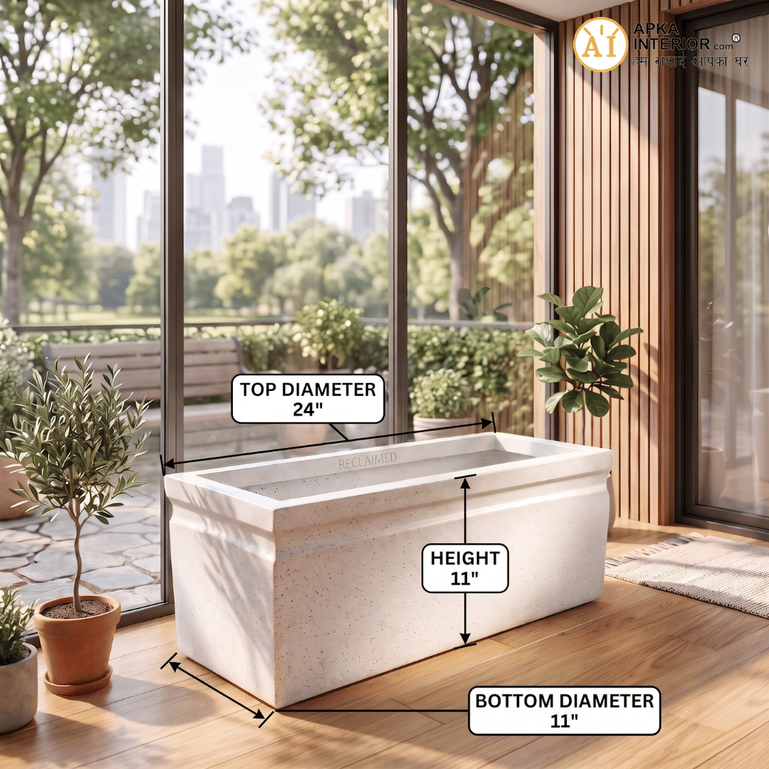 Kwid Window Planter (24x11x11) Inch (Marble White) - front_view