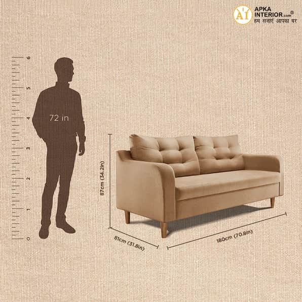 Apkainterior Ease Fabric 3 Seater Sofa (Finish Color - Latte) (71x32x34 Inches) - front_view