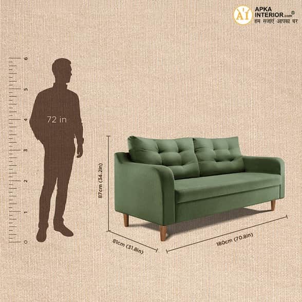 Ease Fabric 3 Seater Sofa (Finish Color - Chive) (71x32x34 Inches) - front_view