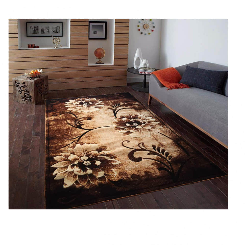 Floral Modern Carpet (Gold, Acrylic, 5 X 7 feet) - photo